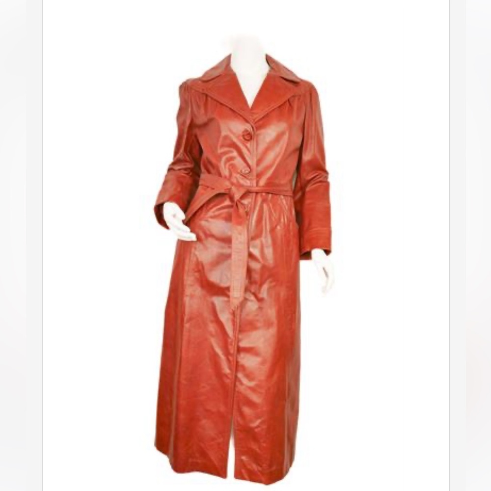Vintage Northside Fashion 70's/80's Ladies Brown Leather Belted Trench Coat